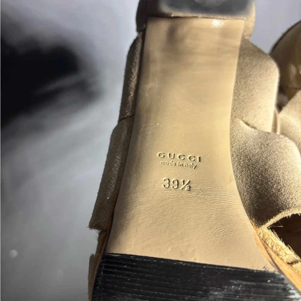 GUCCI Jasmine Beige Suede Lace Up Espadrille Heeled Sandals Size 39.5 - Picture 10 of 10